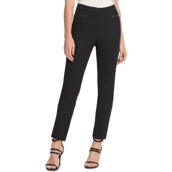 Dkny Faux-Leather Trim Straight-Leg Trousers - Picture 1 of 6